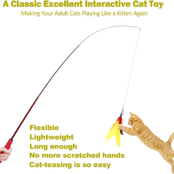Cat Toys, Interactive Cat Toy 2PCS Retractable Wand Toy and 9PCS Feather Toys Refills