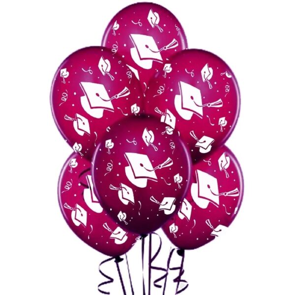 PMU Graduation Balloons 11 Inch PartyTex Premium Emerald Green with All-Over Print White Grad Caps-Confetti and Streamers Pkg/100