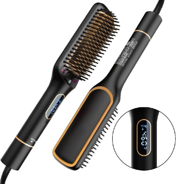 Hair Straightener Brush, Ionic Hair Straightening Brush with LED Display Screen, Plastic