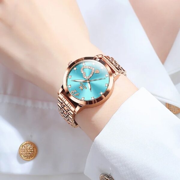 Women Watch Fashion Rose Gold Diamond Analog Quartz Female Watch for Women Luxury Dress Ladies Stainless Steel Luminous Waterproof Date Wrist Watches Green Dial