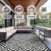 6'x9' Outdoor Rugs Patio Waterproof Outside Mat Reversible Plastic Camping Carpet,Black & Grey