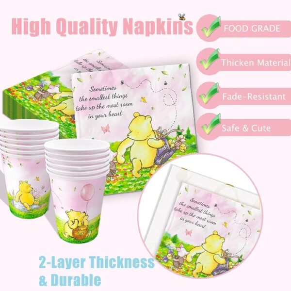 178pcs Pink Winnie Bear Baby Shower Pooh Party Supplies Decorations Oh Baby Plates and Napkins Tableware Set for Boys Girls Newborn Kids Cups Tablecloth Banner Birthday Decorations for 25 Guests