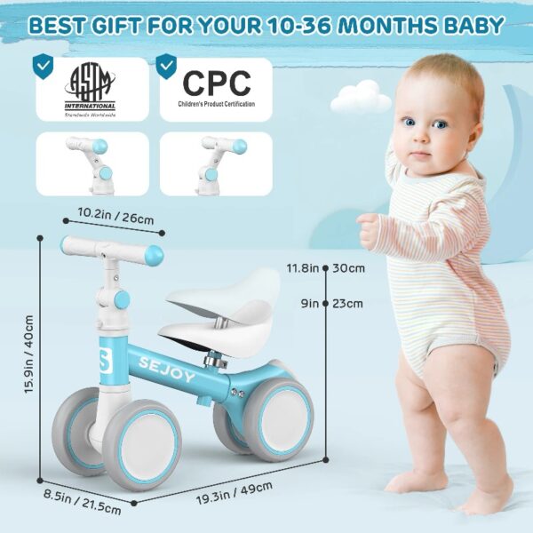 Baby Balance Bike, Toddler Baby Bicycle with 4 Wheels for 10-36 Months, Adjustable Handlebar Baby Outdoor Bike Riding Toy, First B-day Gift