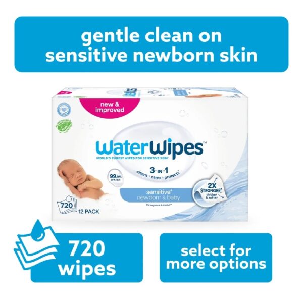 Sensitive+ Newborn & Baby Wipes, 3-In-1 Cleans, Cares, Protects, 99.9% Water, Unscented & Hypoallergenic, 9 Packs (540 Wipes)