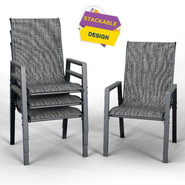 Outdoor Patio Dining Chairs Set of 2,Breathable Seat Fabric and Alloy Steel Frame for Backyard Porch Garden Sunroom , Dark Gray