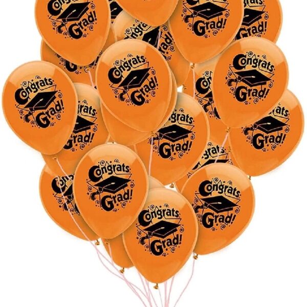 PMU Graduation Balloons 11 Inch PartyTex Premium Emerald Green with All-Over Print White Grad Caps-Confetti and Streamers Pkg/100