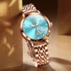 Women Watch Fashion Rose Gold Diamond Analog Quartz Female Watch for Women Luxury Dress Ladies Stainless Steel Luminous Waterproof Date Wrist Watches Green Dial