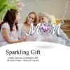 Bestyle S925 Sterling Silver Necklace for Mom Grandma Shiny CZ Heart Pendant Necklace March Created Aquamarine Birthstone Jewelry Mother's Day Gift