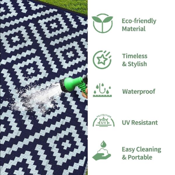 Outdoor Rugs Waterproof Plastic Straw Mat 6'x9' Reversible for RV Patio Deck Beach Black & Brown