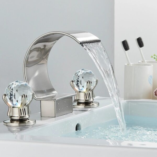 Widespread Bathroom Basin Faucet Crystal Handle Sink Mixer Tap Chrome Finish
