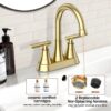 Bathroom Faucets 4 Inch Matte Black Bathroom Sink Faucet, Stainless Steel Lead-Free 2-Handle Centerset Faucet with Pop-up Drain and 2 Supply Hoses Fits 2 or 3-hole Sink