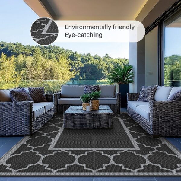6'x9' Outdoor Rugs Patio Waterproof Outside Mat Reversible Plastic Camping Carpet,Black & Grey
