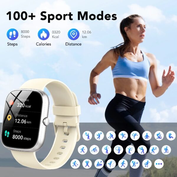 Smart Watch Fits for Android and iPhone, IP68 Waterproof Smartwatch for Women Men 100+ Sports Modes 1.91-inch Fitness Tracker, Smart Watch with Bluetooth Call(Answer/Make Calls), for Gift Black