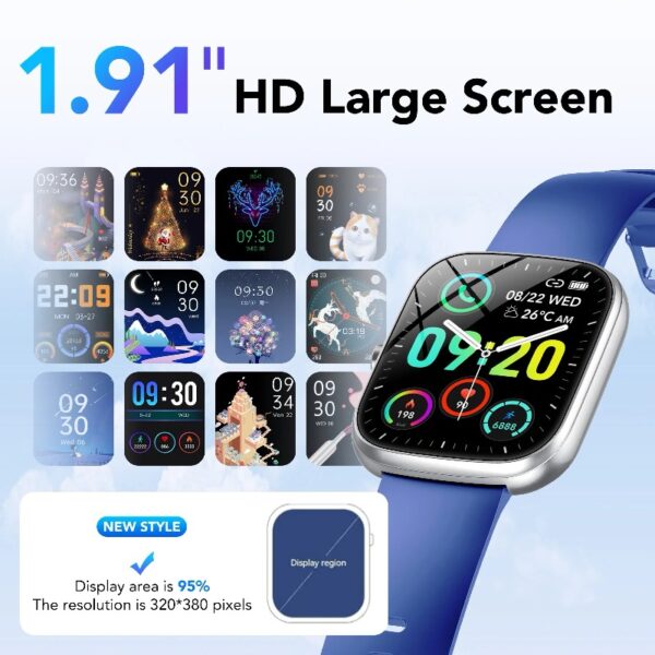 Smart Watch Fits for Android and iPhone, IP68 Waterproof Smartwatch for Women Men 100+ Sports Modes 1.91-inch Fitness Tracker, Smart Watch with Bluetooth Call(Answer/Make Calls), for Gift Black
