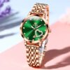 Women Watch Fashion Rose Gold Diamond Analog Quartz Female Watch for Women Luxury Dress Ladies Stainless Steel Luminous Waterproof Date Wrist Watches Green Dial