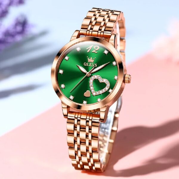 Women Watch Fashion Rose Gold Diamond Analog Quartz Female Watch for Women Luxury Dress Ladies Stainless Steel Luminous Waterproof Date Wrist Watches Green Dial