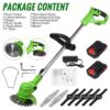 Cordless Weed Eaters, Battery Operated Weed Wacker, Weed Trimmer with 2 Batteries, Electric Grass Trimmer, Electric Edger for Lawns, 24V 650W Grass Cutting Machine, Green