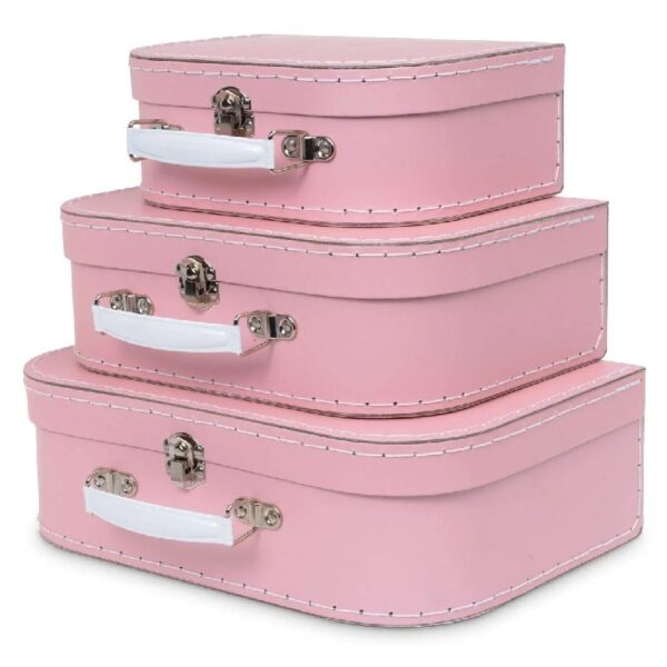 Jewelkeeper Paperboard Suitcases, Set of 3 Decorative Storage Boxes, Vintage Luggage for Birthdays, Weddings, World Map Design