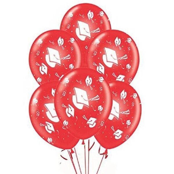 PMU Graduation Balloons 11 Inch PartyTex Premium Emerald Green with All-Over Print White Grad Caps-Confetti and Streamers Pkg/100