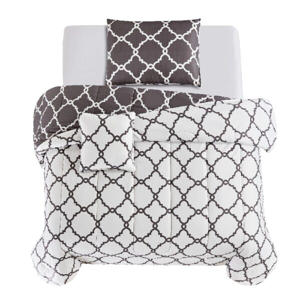 Lux Decor Collection 5 Piece Queen Down Alternative Comforter Set, Washable Duvet Bedding Set - Quatrefoil Navy
