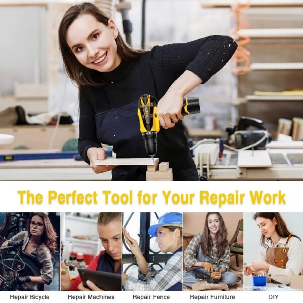 Cordless Drill Set, 12V Power Drill Set Electric Screwdriver Driver Tool Kit for Women, 3/8