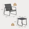 3-Piece Outdoor Bistro Set, Black Metal Frame Glass Top Table and 2 Chairs for Patio, Balcony, Deck - Black