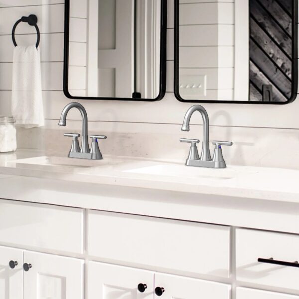 Bathroom Faucets 4 Inch Matte Black Bathroom Sink Faucet, Stainless Steel Lead-Free 2-Handle Centerset Faucet with Pop-up Drain and 2 Supply Hoses Fits 2 or 3-hole Sink