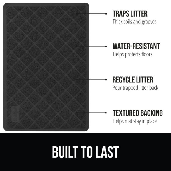 GRIP Cat Litter Box Mat, 35x23, Water Resistant Kitty Litter Trapping Mat, Textured Backing, Easy to Clean, Less Waste and Clean Floors, Kitten Supplies for Indoor Cats, Soft on Paws, Gray