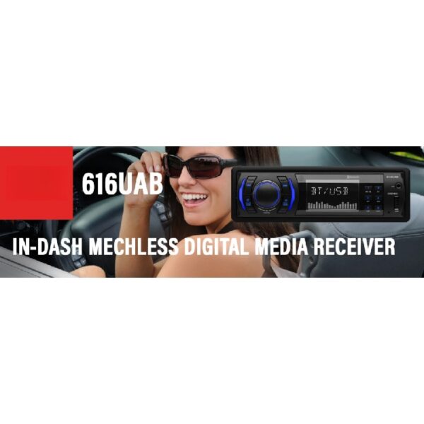 616UAB Car Stereo - Single Din, Bluetooth, No CD DVD Player, AM/FM Radio Receiver, MP3, USB, Aux-in