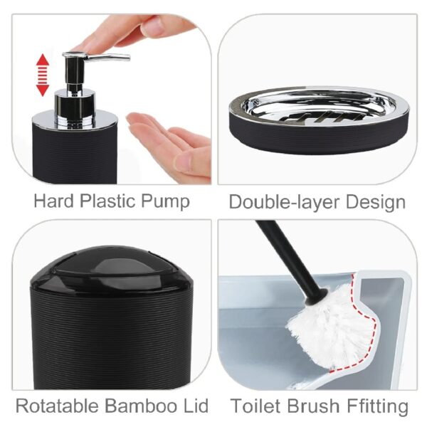 Bathroom Accessories Sets 6 Piece Bath Ensemble Includes Soap Dispenser, Toothbrush Holder, Toothbrush Cup, Soap Dish for Decorative Countertop and Housewarming Gift, Dark Blue