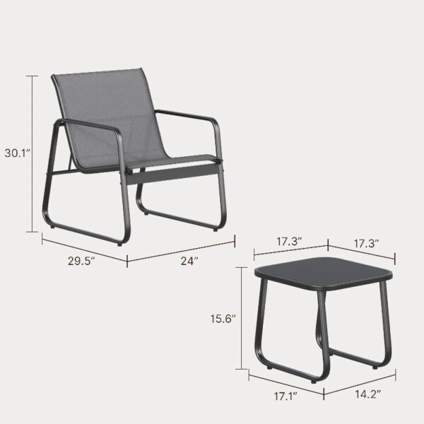 3-PCS Outdoor Patio Furniture Set with Glass Table, Lawn, Gray