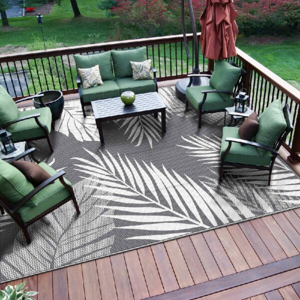 6'x9' Outdoor Rugs Patio Waterproof Outside Mat Reversible Plastic Camping Carpet,Black & Grey
