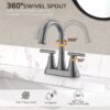 Bathroom Faucets 4 Inch Matte Black Bathroom Sink Faucet, Stainless Steel Lead-Free 2-Handle Centerset Faucet with Pop-up Drain and 2 Supply Hoses Fits 2 or 3-hole Sink