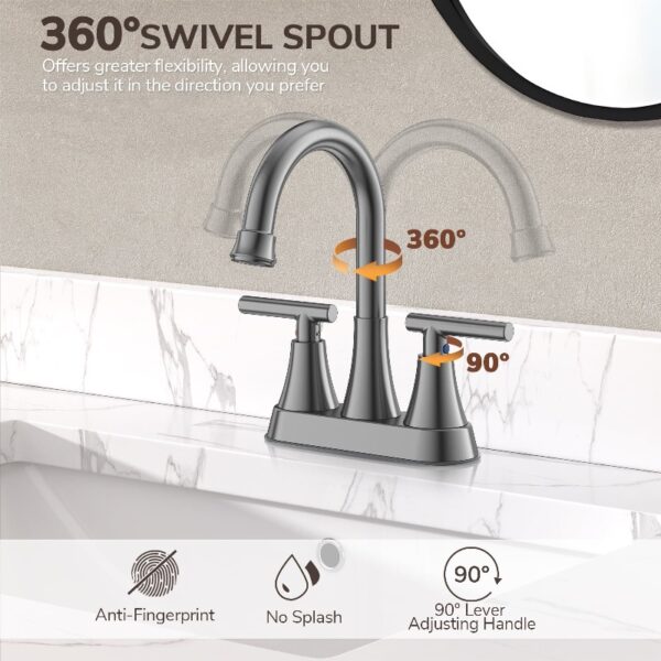 Bathroom Faucets 4 Inch Matte Black Bathroom Sink Faucet, Stainless Steel Lead-Free 2-Handle Centerset Faucet with Pop-up Drain and 2 Supply Hoses Fits 2 or 3-hole Sink