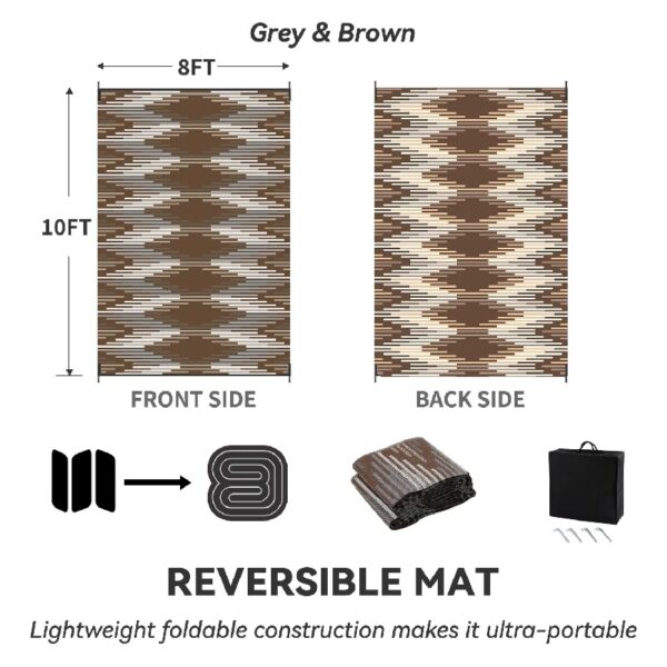 Outdoor Rug 6'x9' Waterproof Patio Rug Reversible Indoor Outdoor Rug Lightweight Plastic Straw Rug for RV Camping Deck Balcony Boho Porch Decor Dark Grey and White