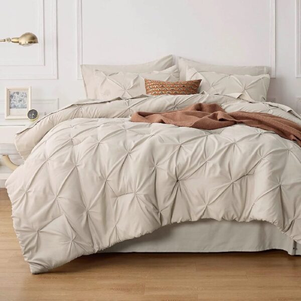 Dorm Bedding Twin Comforter Set - 5 Pieces Pintuck Bed in A Bag with Comforters, Sheets, Pillowcases & Shams