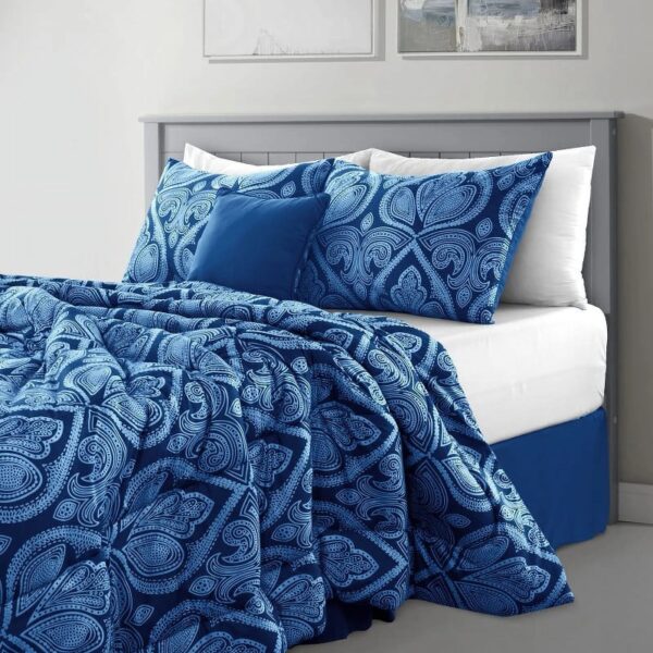 Lux Decor Collection 5 Piece Queen Down Alternative Comforter Set, Washable Duvet Bedding Set - Quatrefoil Navy
