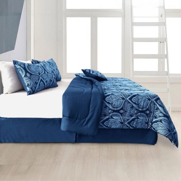 Lux Decor Collection 5 Piece Queen Down Alternative Comforter Set, Washable Duvet Bedding Set - Quatrefoil Navy