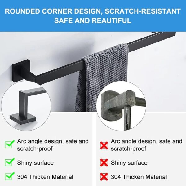 5-Piece Matte Black Bathroom Hardware Set - 304 Stainless Steel Bathroom Towel Holder Set