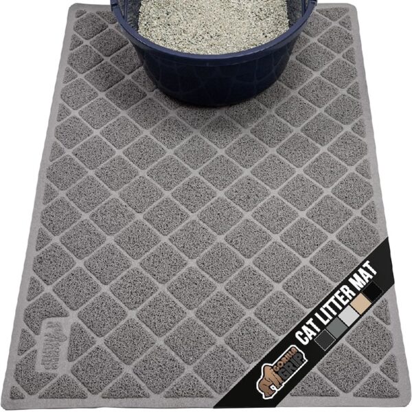 GRIP Cat Litter Box Mat, 35x23, Water Resistant Kitty Litter Trapping Mat, Textured Backing, Easy to Clean, Less Waste and Clean Floors, Kitten Supplies for Indoor Cats, Soft on Paws, Gray