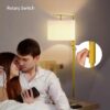 Iron Modern Standing Lamp, Gold Floor Lamp for Living Room, with Rotary Switch, Hanging Shade and 3 Color Temperatures 9W Bulb for Bedroom, Study Room, Office
