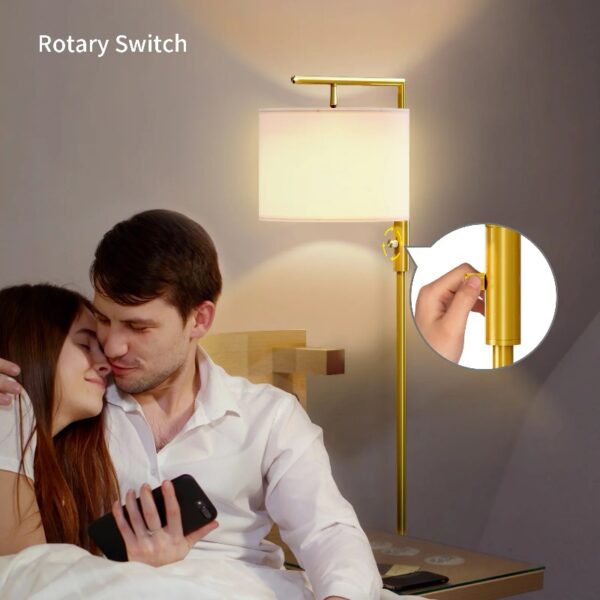 Iron Modern Standing Lamp, Gold Floor Lamp for Living Room, with Rotary Switch, Hanging Shade and 3 Color Temperatures 9W Bulb for Bedroom, Study Room, Office