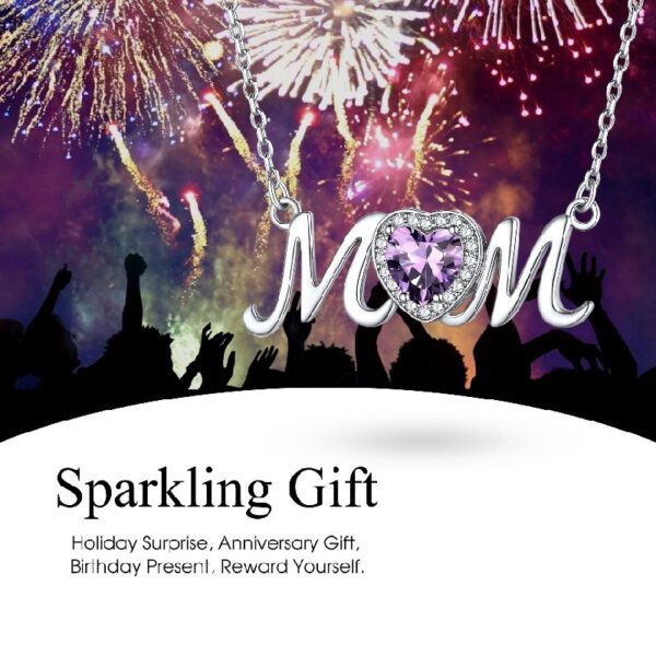 Bestyle S925 Sterling Silver Necklace for Mom Grandma Shiny CZ Heart Pendant Necklace March Created Aquamarine Birthstone Jewelry Mother's Day Gift