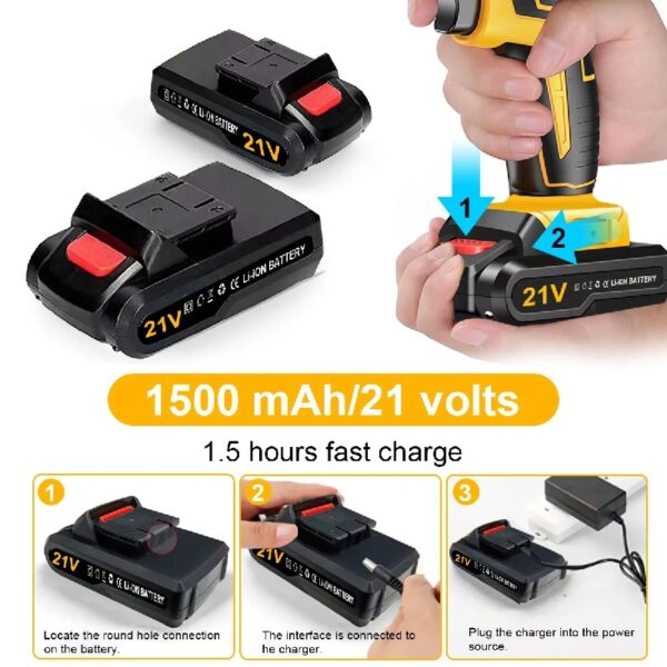 21V Cordless Drill Set, Electric Power Drill 34Pcs with 3/8 Inch Keyless Chuck, 25+3 Clutch Compact Driver Drill with Work Light, Max torque 45Nm, 2-Variable Speed & Battery and Fast Charger