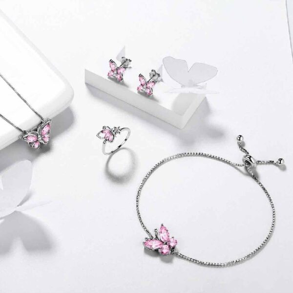 Purple Butterfly Jewelry Amethyst February Birthstone Jewelry Set Fine Necklace/Earrings 925 Sterling Silver Women Birthday Mother's Day Gifts