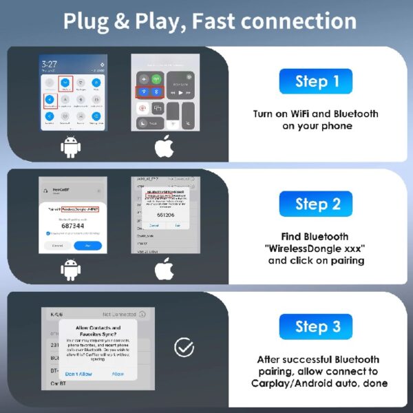 Universal Portable Wireless Apple Carplay Android Auto Adapter Dongle In Car