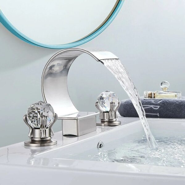 Widespread Bathroom Basin Faucet Crystal Handle Sink Mixer Tap Chrome Finish