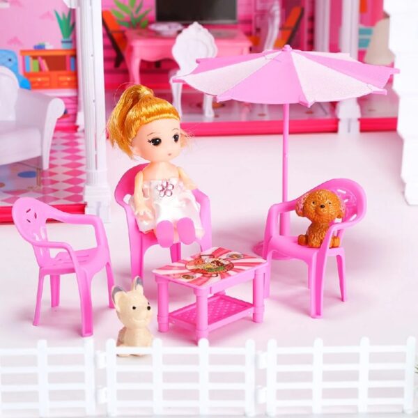 DollHouse with Colorful Light, Pretend Play Toddler Doll House Furniture Sets with 3 Dolls, 9 Rooms DIY , Creative Gift for Girls
