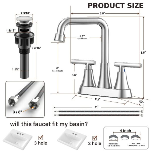 Bathroom Sink Faucet, 4 inch Matte Black Bathroom Faucets with Pop-up Drain and Supply Lines, Stainless Steel 2-Handle Centerset Faucet for Bathroom Faucet 3 Hole