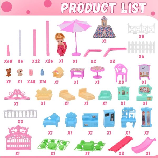 Huge Doll House - 285 PCS Girl Toys Large-Scale Dollhouse 12 Rooms Playhouse with LED Lights Furniture and Accessories, Big Doll House for Princess Age 3-8